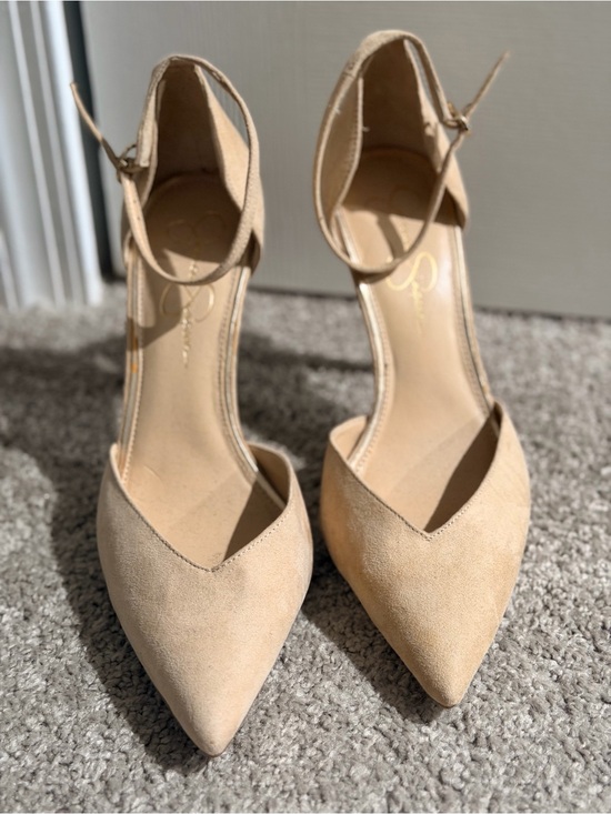 Jessica Simpson Shoes - Jessica Simpson Beige Pointed-Toe Ankle-Strap Heels